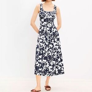 Navy and White Loft Sleeveless Sundress with Square Neck